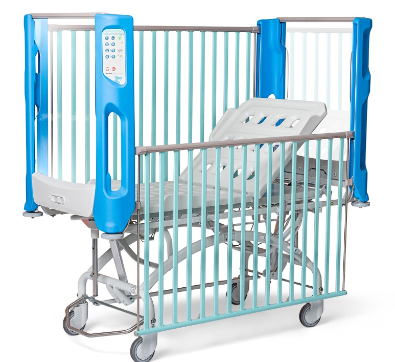 Favero Embrace Plus Paediatric Cot Electric available from New Medical two-section paediatric bed with electric raising of the mattress platform.